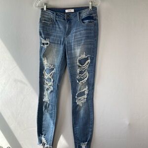 Cello size 3 blue jeans with front distress